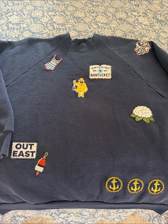 Fruit of the Loom Tops - Nantucket Patch Navy vintage Sweatshirt with Nautical Embellishments